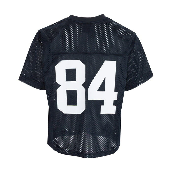 Youth navy mesh football jersey with white 84 back, short sleeves, V-neck