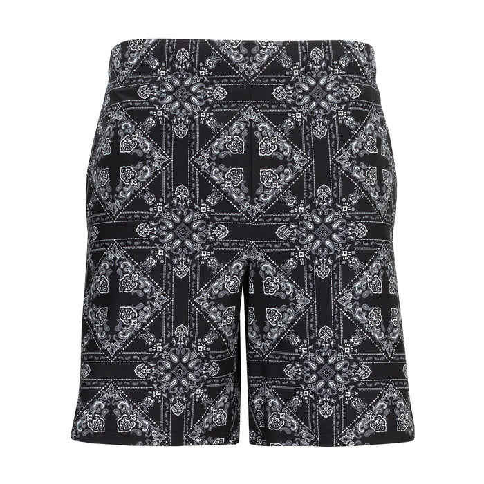 Men's mesh-lined woven short, black bandana print with elastic waistband