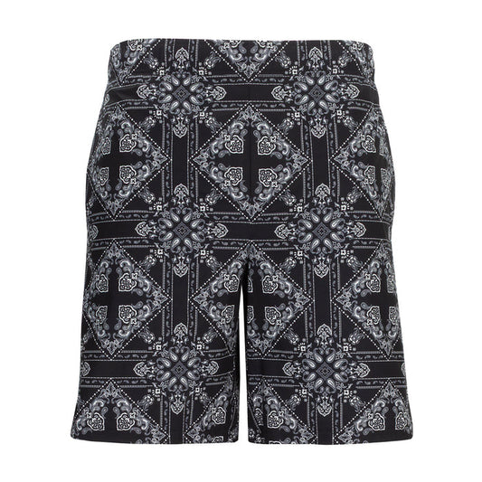 Men's mesh-lined woven short, black bandana print with elastic waistband