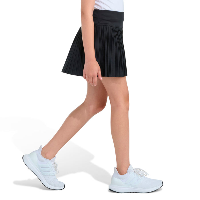 Youth black pleated skort with built-in shorts, flared pleats and adidas logo