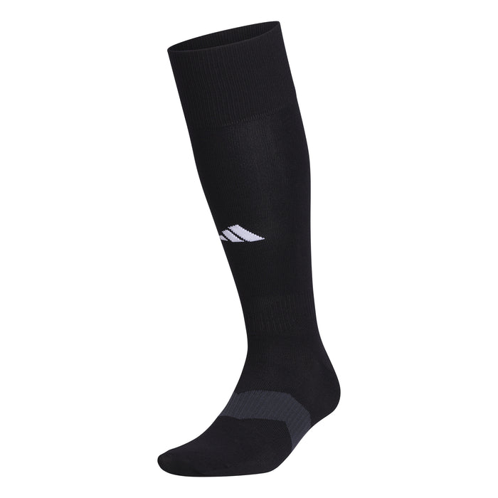 Black over-the-calf compression sock with geometric logo at calf