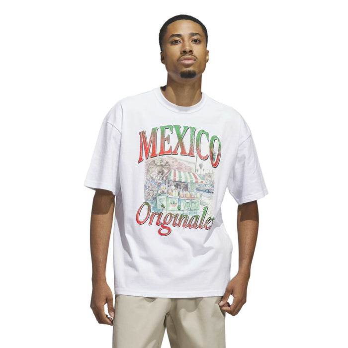 Men's white t-shirt with Mexico Originales graphic, crew neck short sleeves