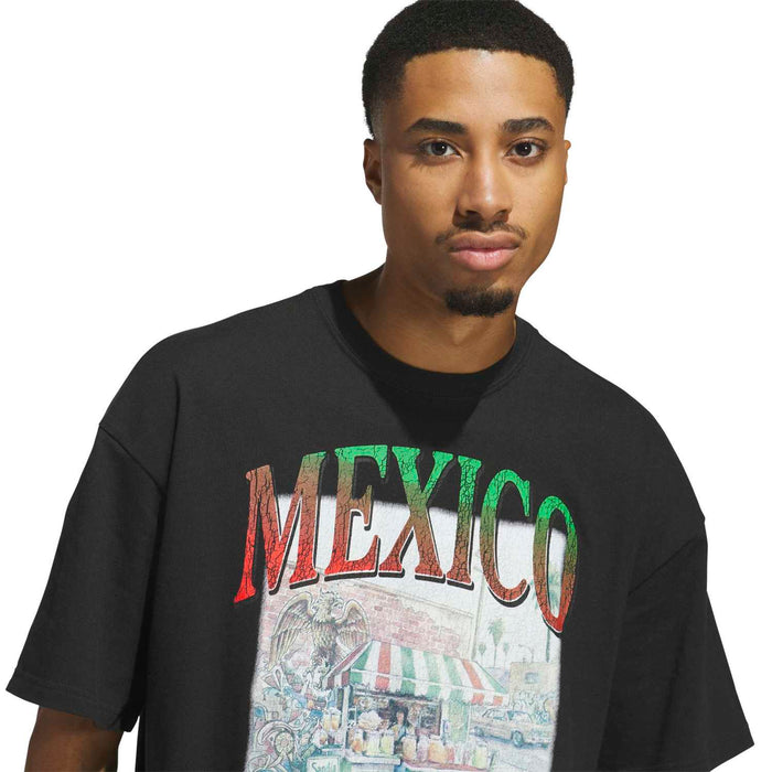 Men's black T-shirt front close-up of 'MEXICO Originals' graphic