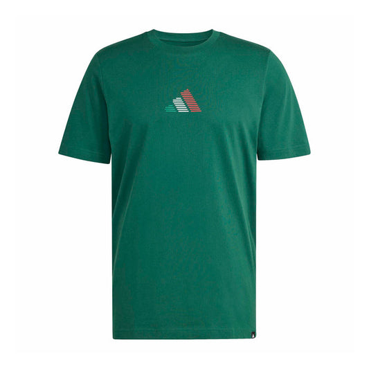 Green mens crewneck T-shirt with small chest graphic emblem