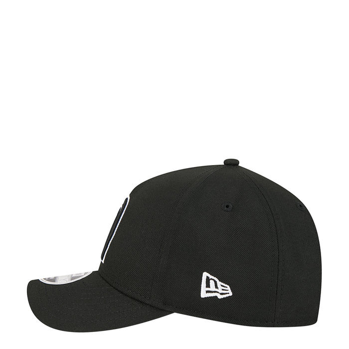 Black baseball cap with white New Era flag logo on side
