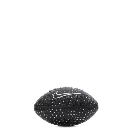 Black mini football with white Nike swoosh and textured grip pattern