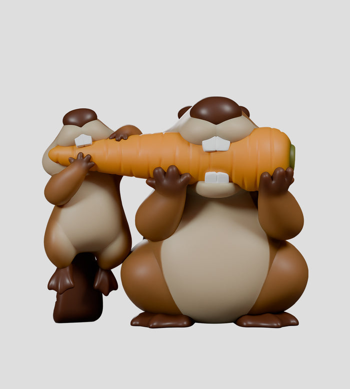 MISBEAVHAVING Blind Box featuring playful beaver figures with fruits and vegetables, crafted from PVC plastic, in eco-friendly packaging. Preorder for May 2025.