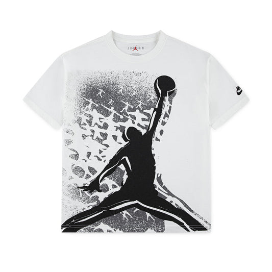 Youth graphic T-shirt in white with black guitar-style print on front