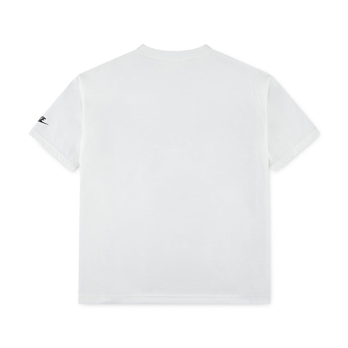 Youth T-shirt in white with small logo mark on sleeve, plain back