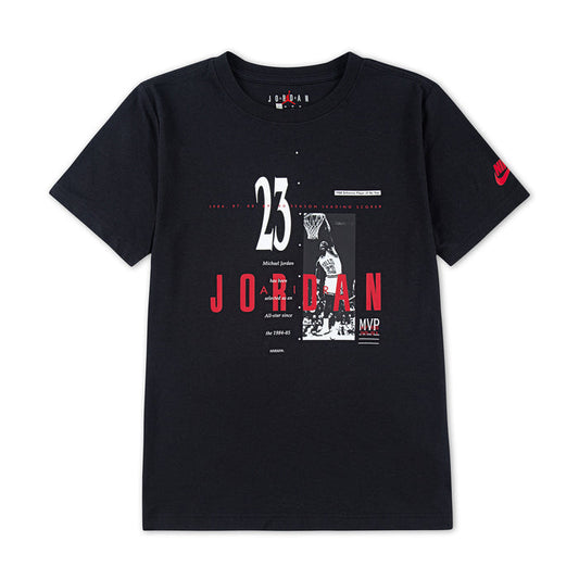 Youth graphic T-shirt in dark black with large red-and-white 23 Jordan front print