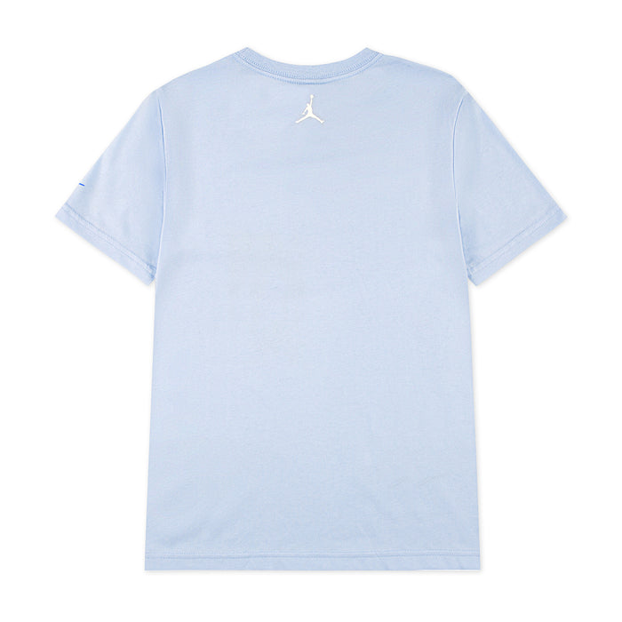 Youth light blue T-shirt with Jordan logo on back collar