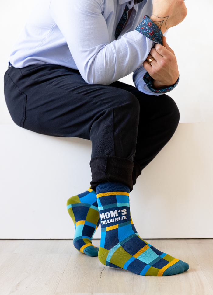 FUNNY NOVELTY -MOM'S FAVOURITE - MEN'S CREW SOCKS - UPTOWN SOX