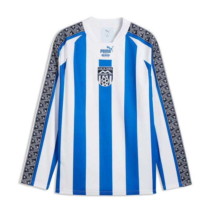 Men's long-sleeve striped jersey, blue and white with crest and Puma logo at chest