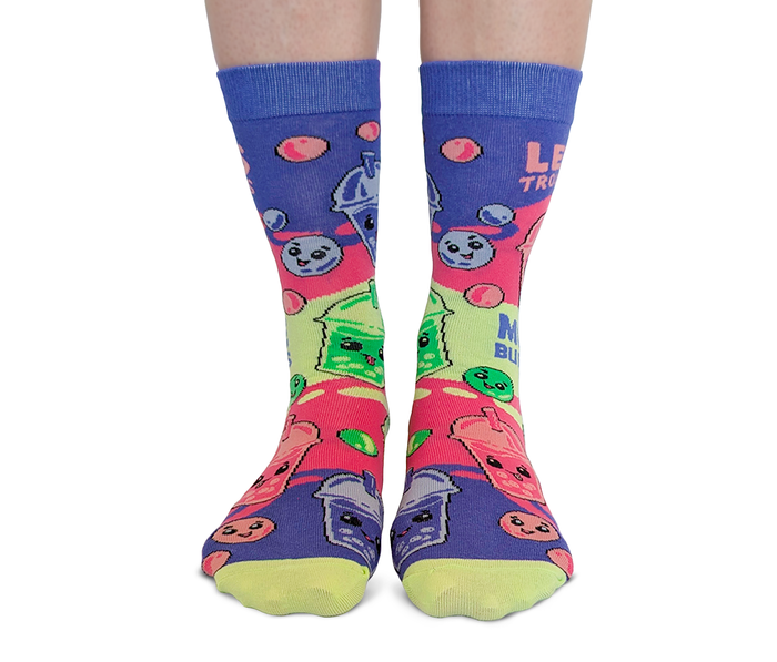 FUN CUTE BOBA BUBBLE TEA COLOURFUL PATTERN SOCKS WOMEN UPTOWN SOX