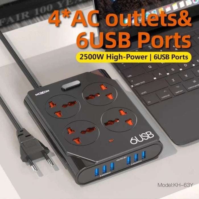 Moxom KH-63Y Extension Lead With USB 6 Ports