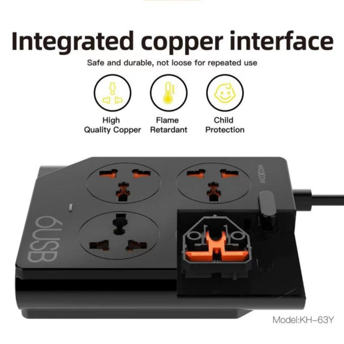 Moxom KH-63Y Extension Lead With USB 6 Ports