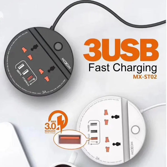 Moxom ST03 Power Socket With 3 USB Fast Charging Ports And Mobile Stand  - Black