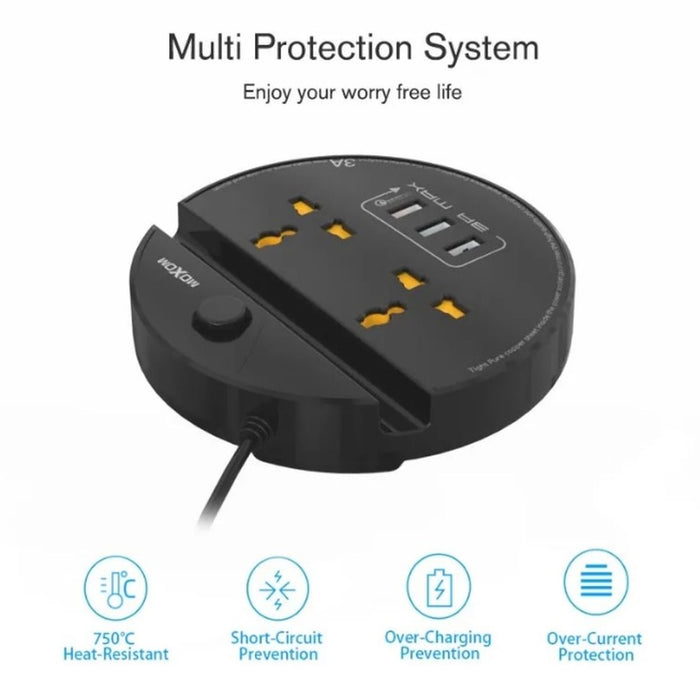 Moxom ST03 Power Socket With 3 USB Fast Charging Ports And Mobile Stand  - Black