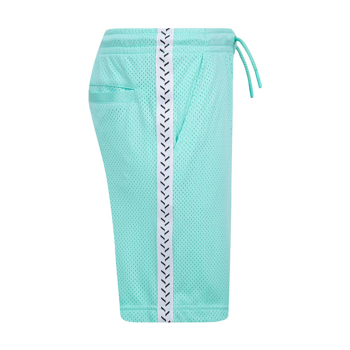 Youth turquoise/teal mesh shorts with vertical contrast stripe on the side