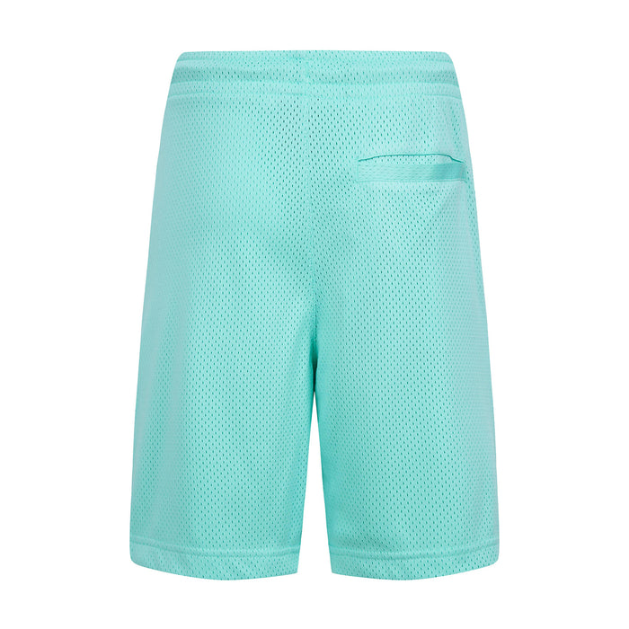 Youth turquoise/teal mesh athletic shorts with drawstring waist and textured fabric