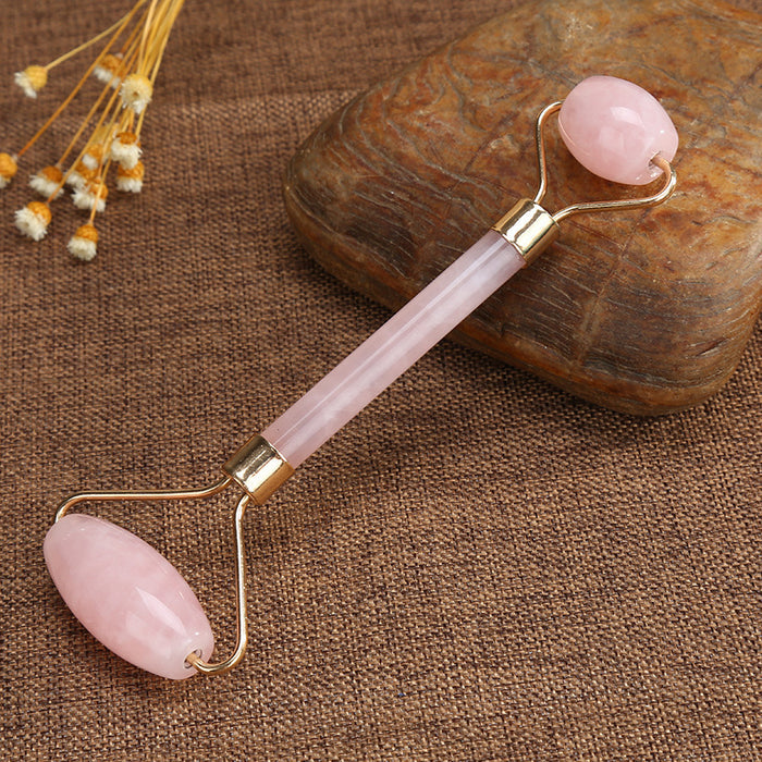 Natural gem 55*160 powder rose roller massage stick Jade face pusher facial eye beauty container