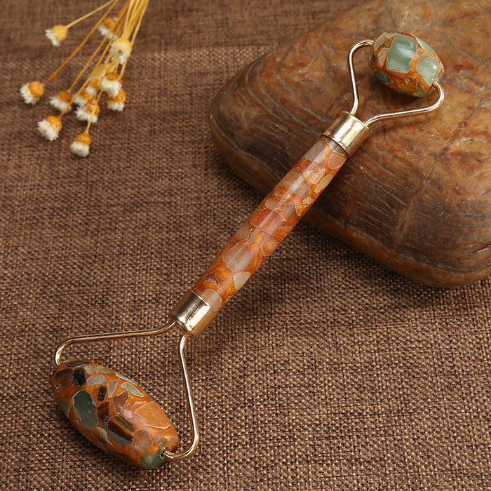 Natural gem 55*160 powder rose roller massage stick Jade face pusher facial eye beauty container