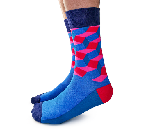 MENS-CREW NOVELTY-DRESS-GEOMETRIC-PINK-BLUE-SOCKS - Uptown Sox
