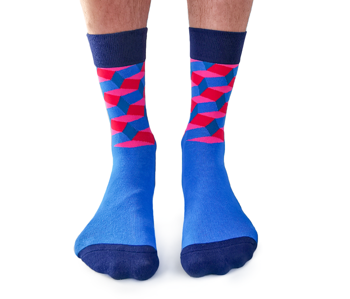 MENS-CREW NOVELTY-DRESS-GEOMETRIC-PINK-BLUE-SOCKS - Uptown Sox