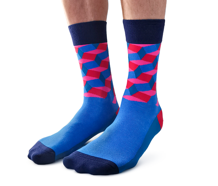 MENS-CREW NOVELTY-DRESS-GEOMETRIC-PINK-BLUE-SOCKS - Uptown Sox