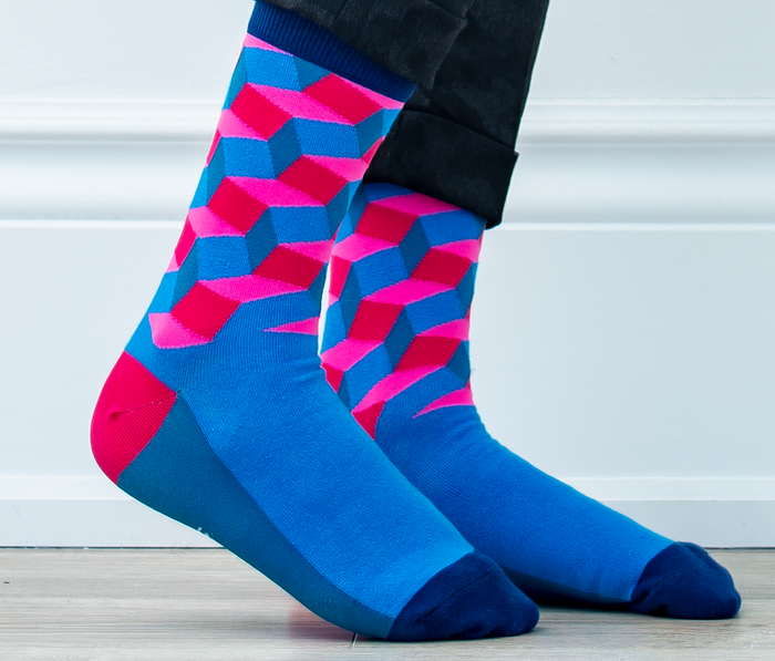 MENS-CREW NOVELTY-DRESS-GEOMETRIC-PINK-BLUE-SOCKS - Uptown Sox