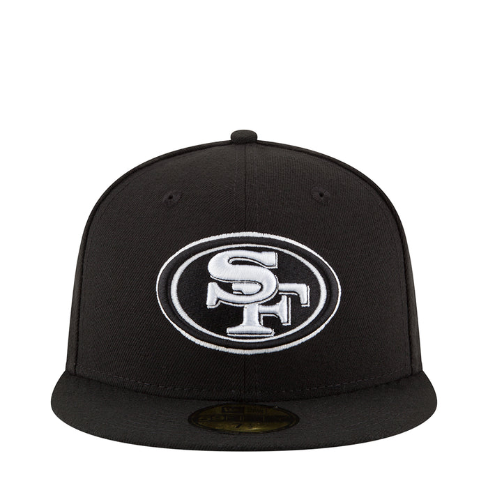 Black baseball cap with white San Francisco 49ers logo on front