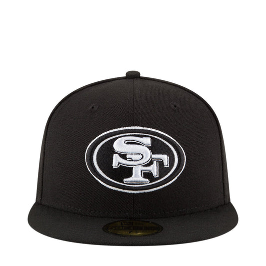 Black baseball cap with white San Francisco 49ers logo on front
