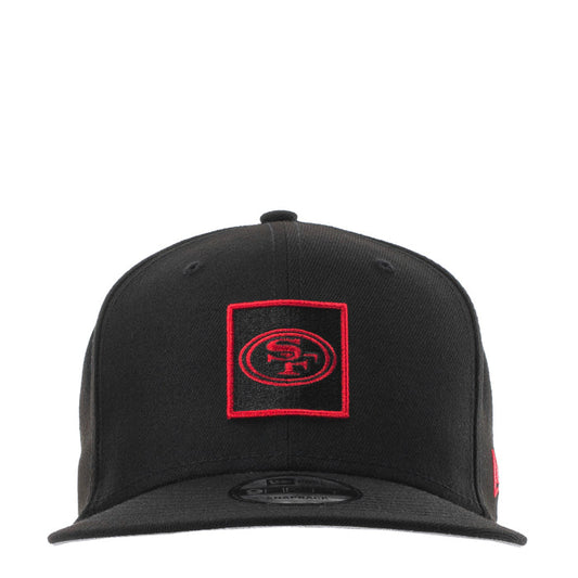 Black baseball cap with red square patch logo