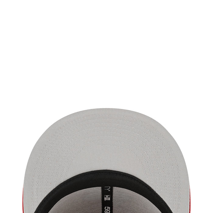 Light gray baseball cap with black underbrim and side logo detail