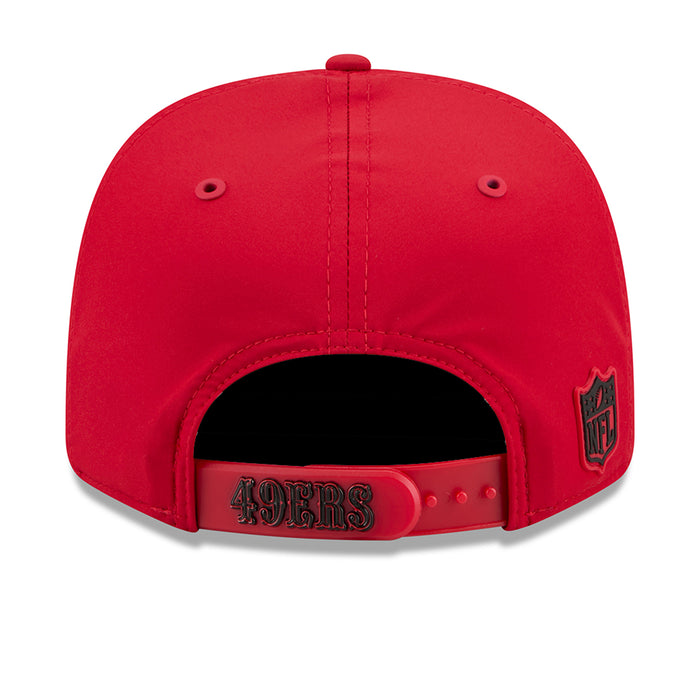 Red 49ers cap with black interior and 49ers badge on back