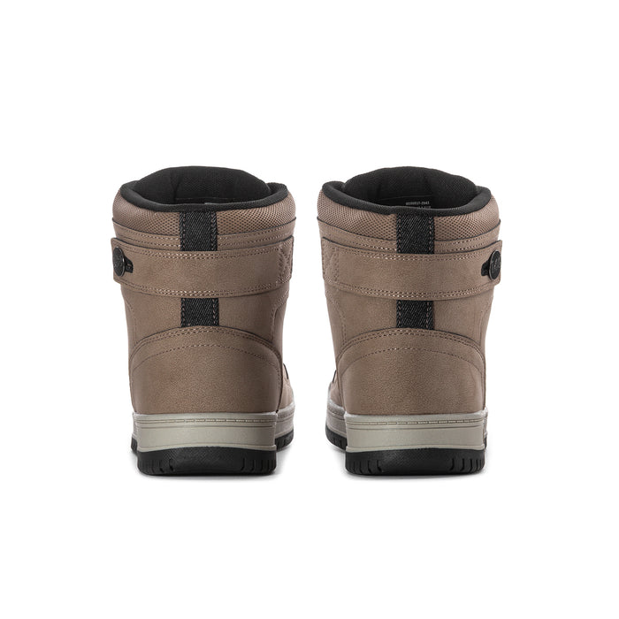 Men's high-top sneakers heel view with cushioned collar and rubber sole