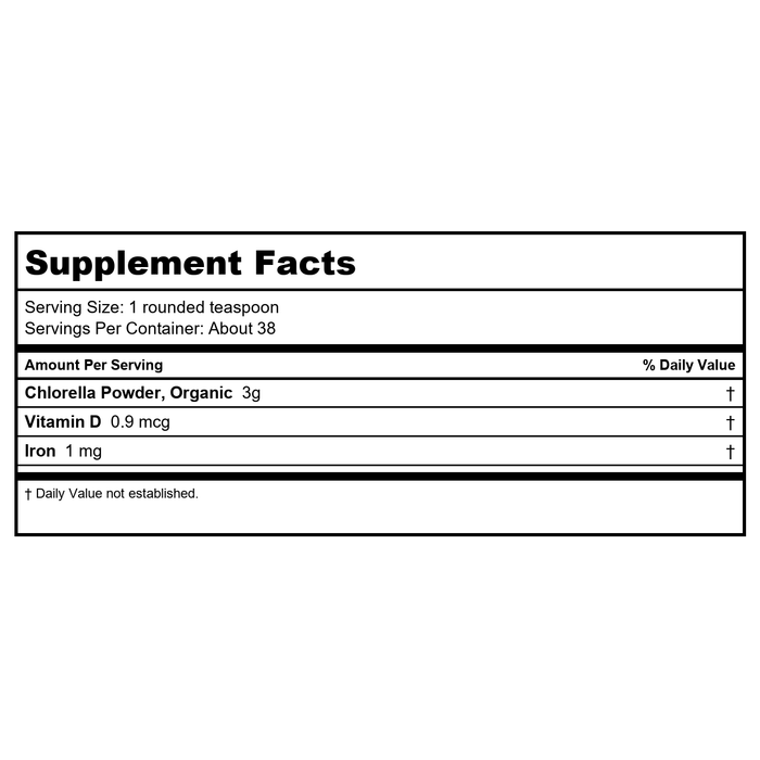 Now Foods Chlorella Powder Organic 4oz - 2636 - Supplement Facts panel