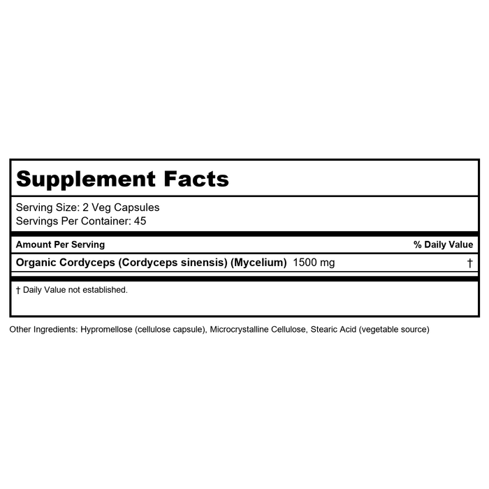 Now Foods Cordyceps 750 mg 90 Vcps - 3005 - Supplement Facts panel