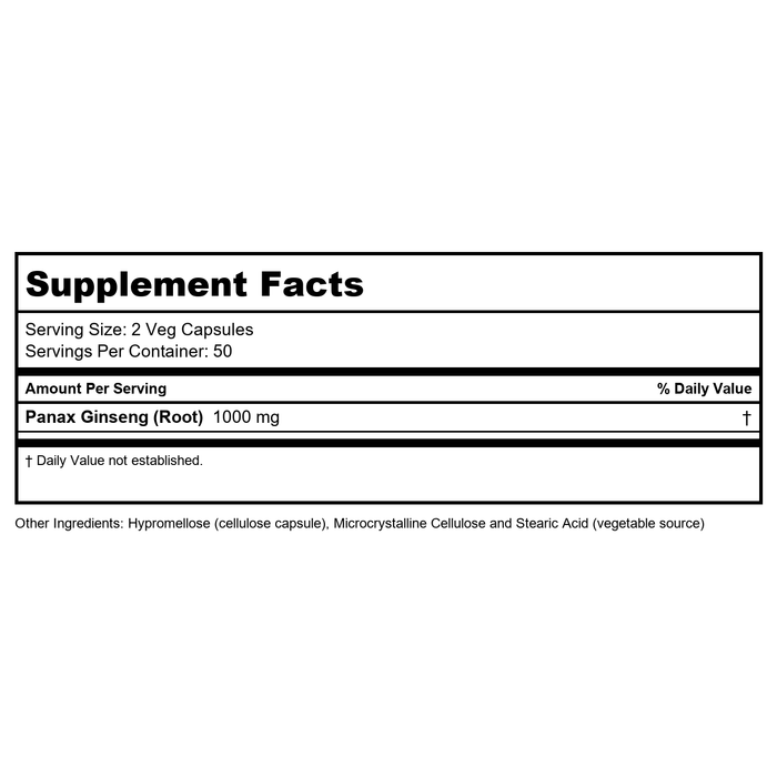 Now Foods Panax Ginseng 500 mg 100 Vcaps - 4012 - Supplement Facts panel