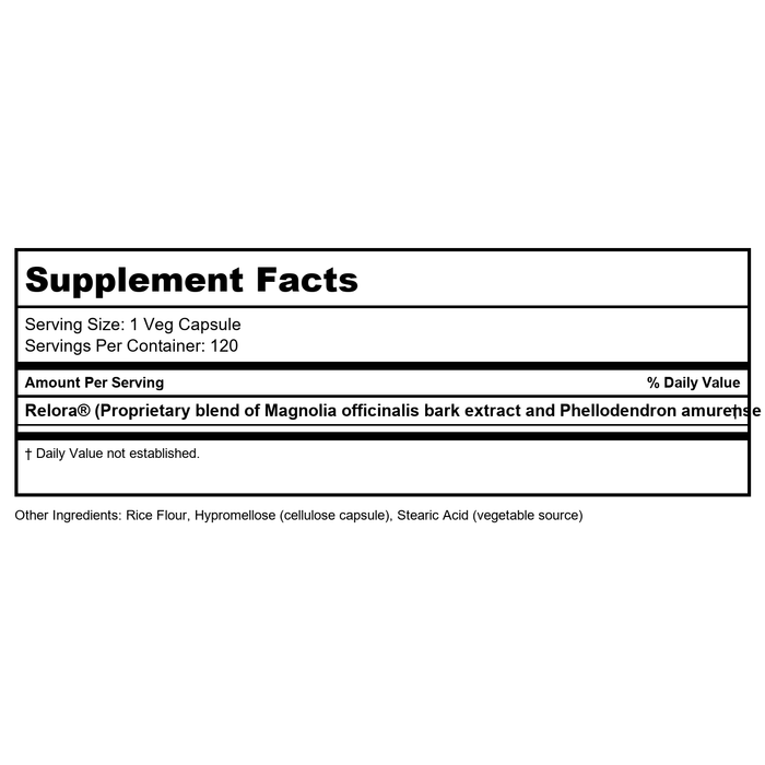 Now Foods Relora 300 mg 120 Vcaps - 3343 - - Supplement Facts panel