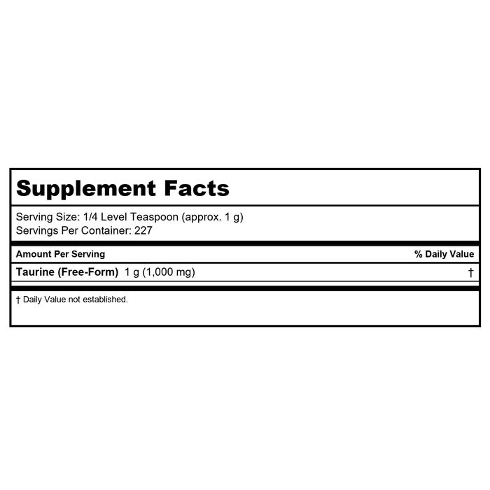 Now Foods Taurine Pure Powder 8oz - 0260 - Supplement Facts panel