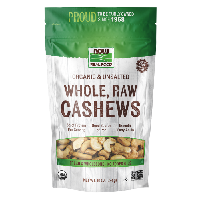 Now Real Food Cashews Organic Whole Raw Unslated 10oz - 7066