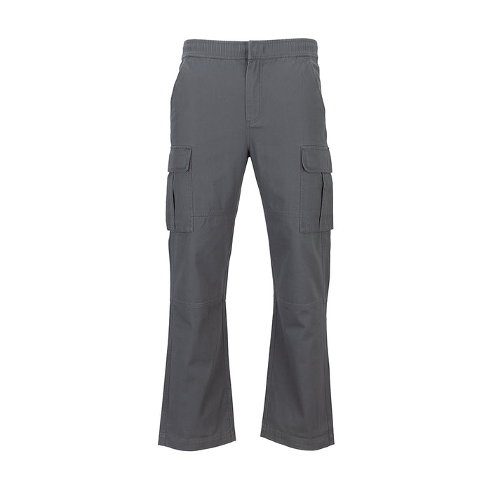 Men's open-hem cargo pants in castlerock gray, elastic waistband, two cargo pockets