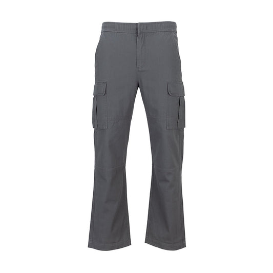 Men's open-hem cargo pants in castlerock gray, elastic waistband, two cargo pockets