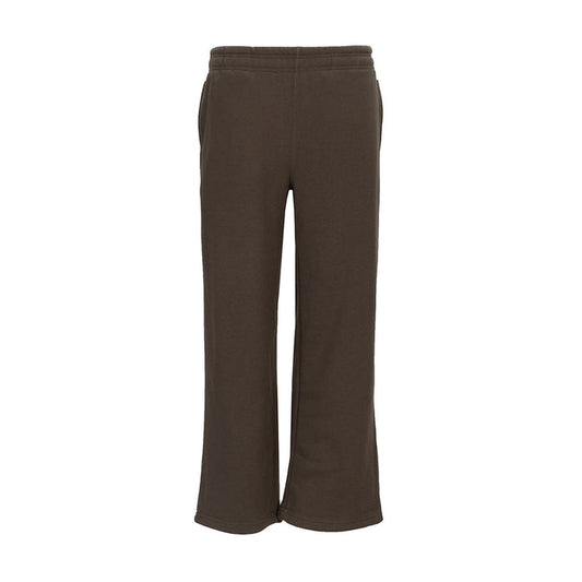 Women's chocolate brown fleece pants with elastic waist and open hem