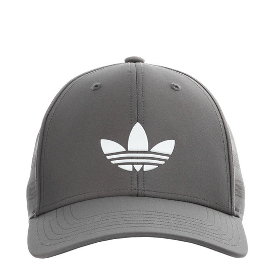 Grey snapback cap with white adidas trefoil logo on the front panel