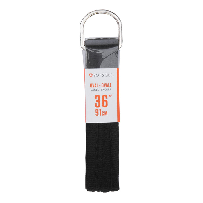 Black oval shoelaces, 36 in long, packaged with display card