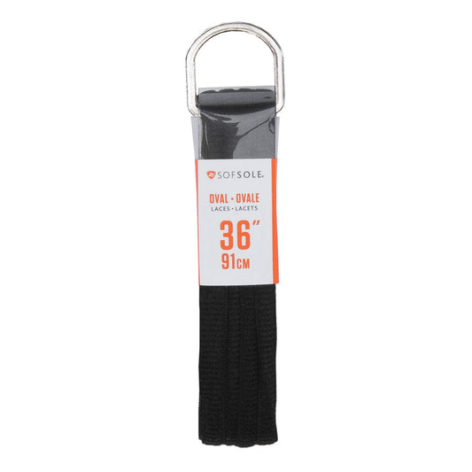 Black oval shoelaces, 36 in long, packaged with display card