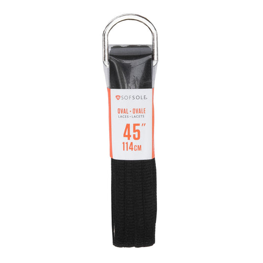 Black oval shoelaces, 45 in (114 cm) in sealed package