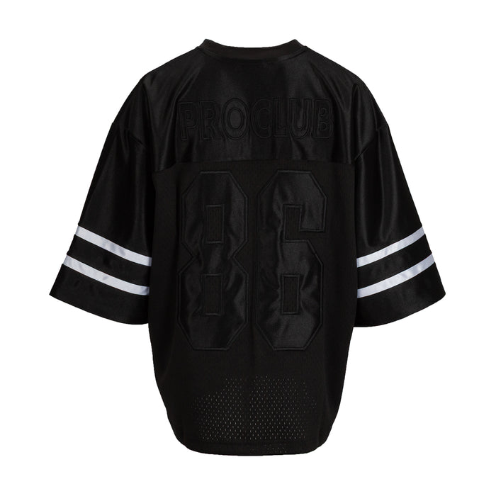 Black oversized women's football jersey back with large 83 graphic and sleeve stripes